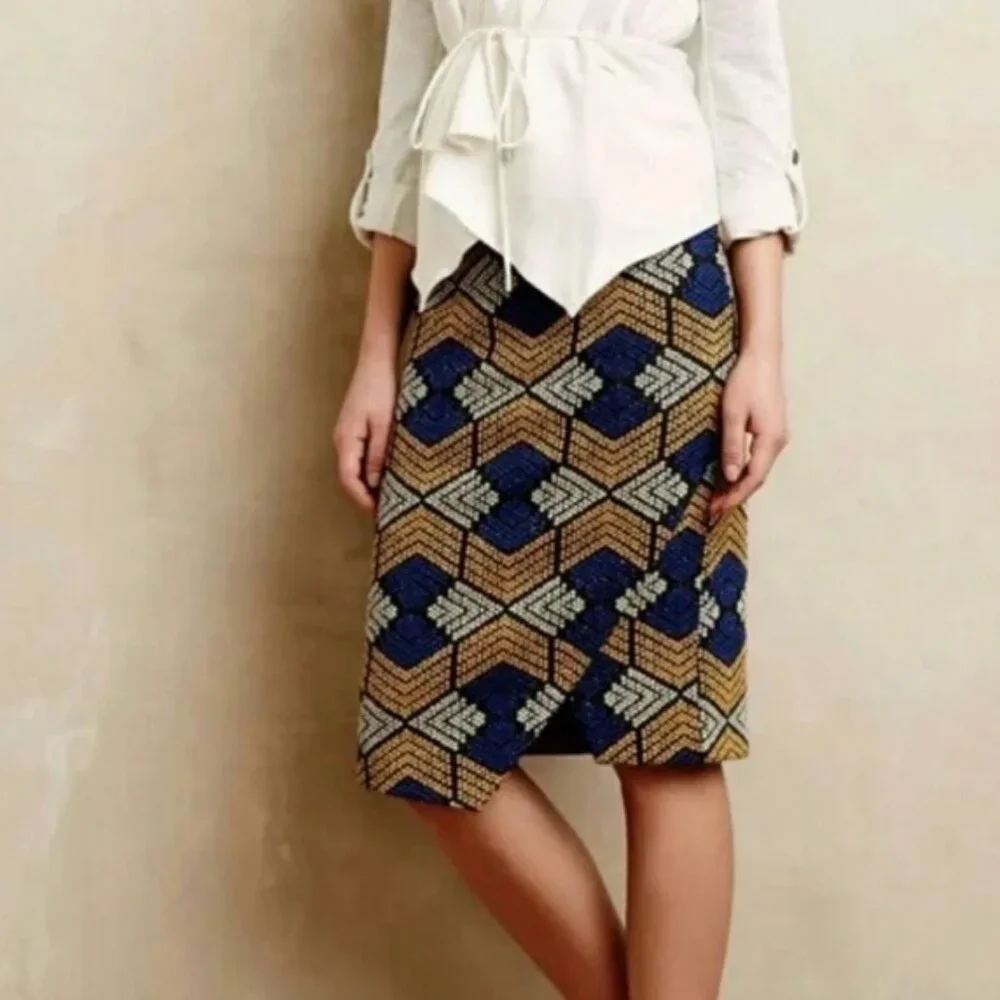 Anthropologie Maeve Blue Yellow Long Pencil Skirt, 6 Women's - Picture 2 of 9
